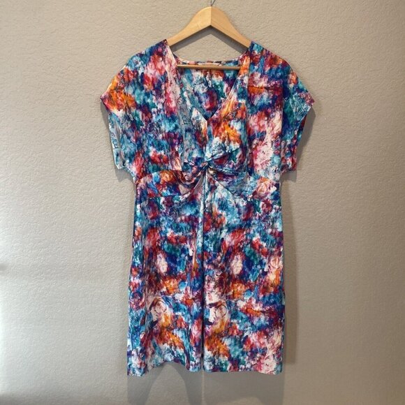 Soft Surroundings Day Spa Swim Dress XL Multi Abstract Short Sleeve Cover-up - Picture 1 of 10